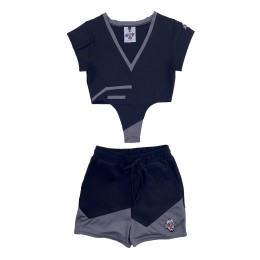 網上下單訂購短袖套裝女裝啦啦隊服   個人設計黑色V領繡花LOGO 加油隊 啦啦隊服裝 CH210 網上下單訂購短袖套裝女裝啦啦隊服   個人設計黑色V領繡花LOGO 加油隊 啦啦隊服裝 CH210